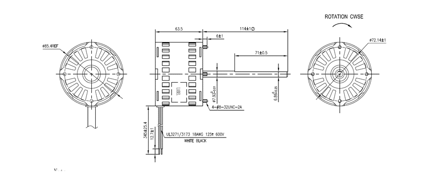 3.3 Рамочный мотор Электрический вентилятор 115 напряжения Мотор 35 Вт 60 Гц