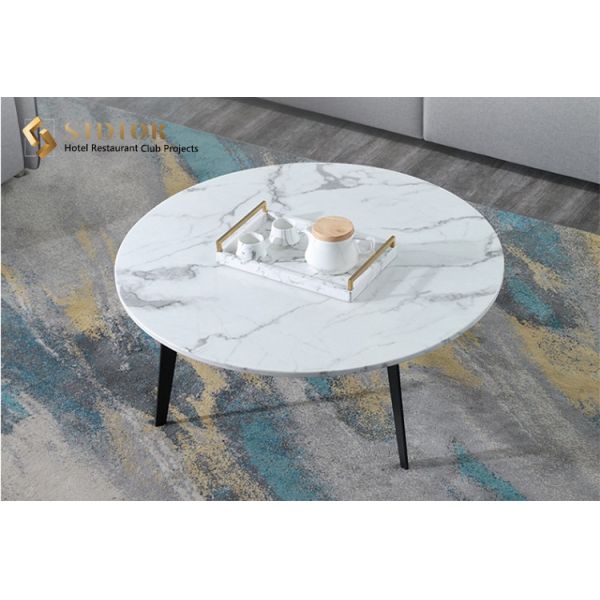 Coffee Table, Corner Table, Restaurant Center Table, Club Tea Table, Natural Marble Top,  Powder Coated Steel Base