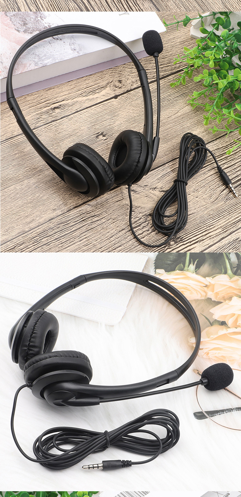 JTY-430 professional call center earphones with microphone, multiple plugs USB/Type-C/3.5mm wired earphones, comfortable to wear earphones, suitable for online learning and business conference calls
