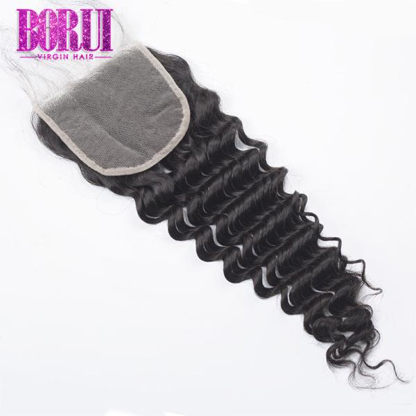 Deep Wave 4x4 Lace Closure Free Part With Baby Hair In Transparent Brazlian