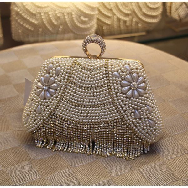 European and American high-grade diamond evening bag banquet bride tassel Clutch