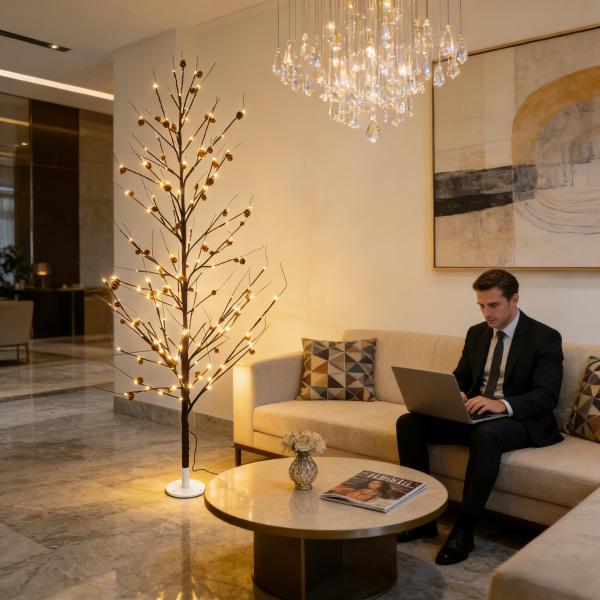 1.8m pinecone tree light, led warm white + pinecones, 12v 9w, for luxury hotel/home/commercial, eco-friendly, moq 500 pcs