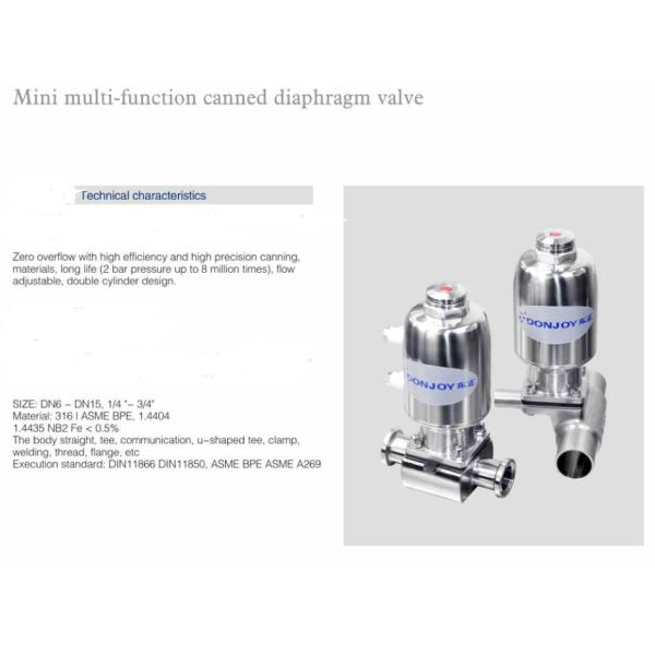 Remplissage de la vanne de diaphragme sanitaire avec actionneur en acier inoxydable