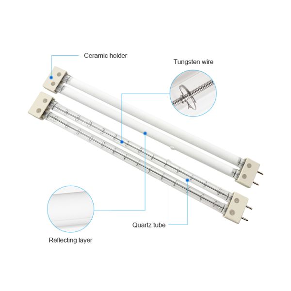 1850W 400V Single Tube Quartz Infrared Lamp with 328mm Total Length for Efficient Heating