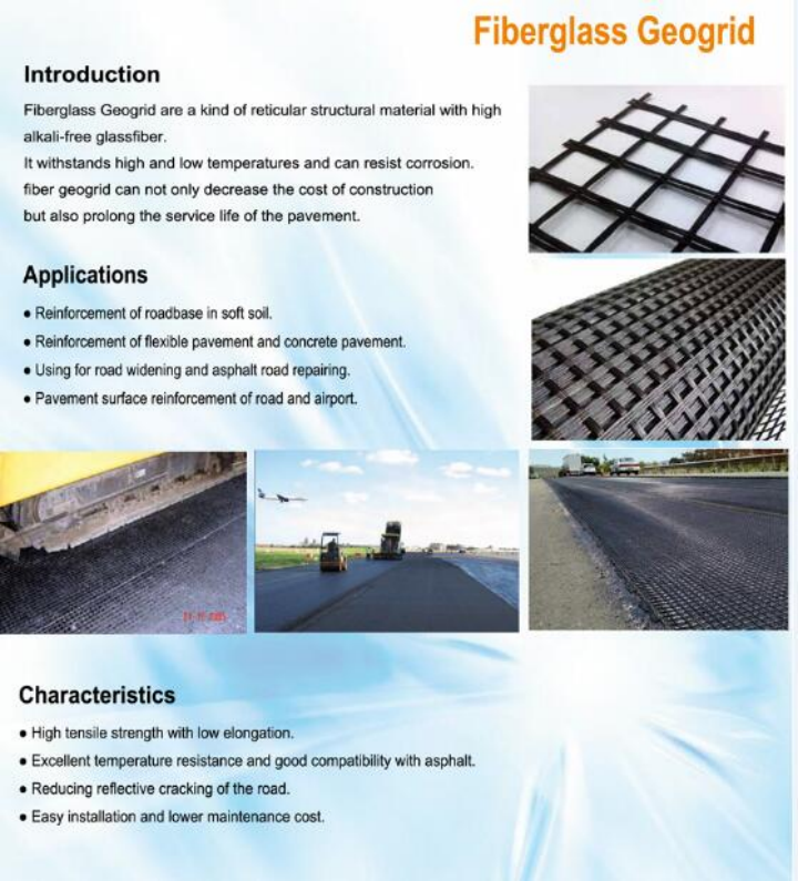 100-100KN/M Fiberglass Reinforcement Geogrid Coated Bitumen Asphalt Crack Prevention