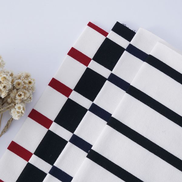 Durable Cotton French Terry Fabric 225g 32S Double Yarn Striped Lycra Texture