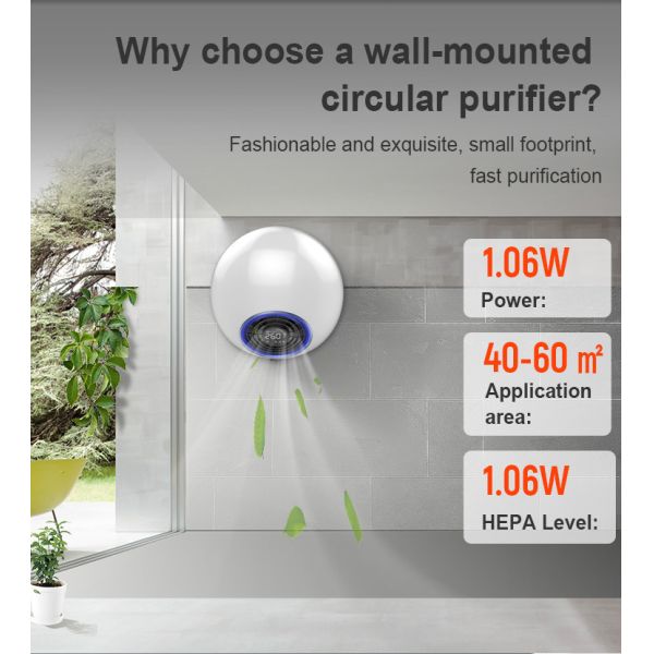 H13 UV Home Wall Mounted 80W Hepa Air Purifier With WiFi Sensors