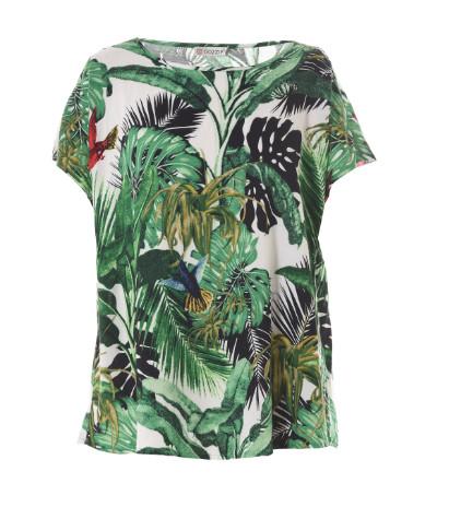 Green Printing Ladies Fashion Tops Summer Round Neck T Shirt Short Or Long Length