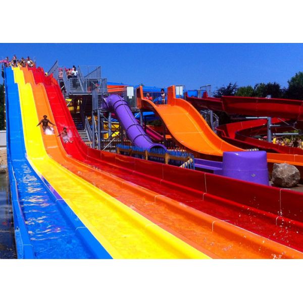 Kids Fun Water Slides 6 Lines Outdoor Fiberglass Race Swimming Pool Play Equipment