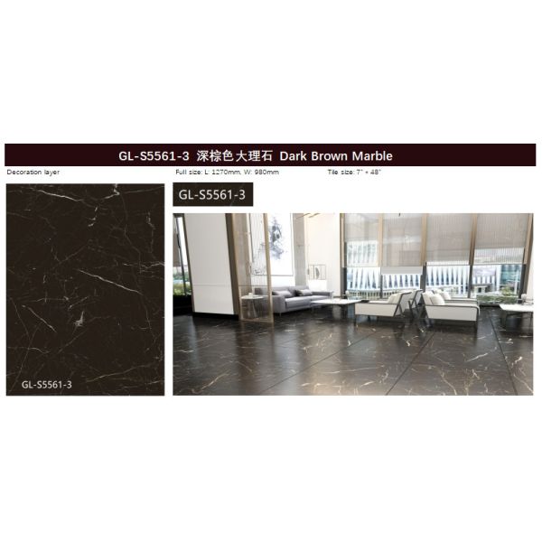 настил Recyclable коррозионностойкое GKBM Greenpy GL-S5561-3 винила мрамора 5.5mm темный Браун