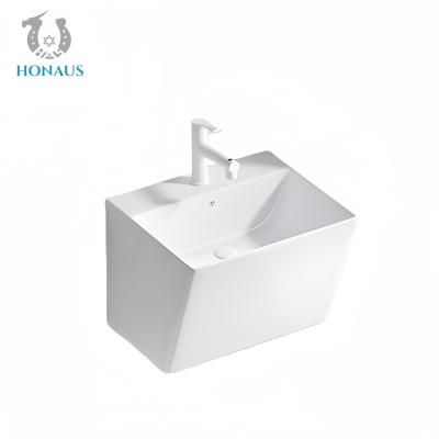 Trapezoid Bathroom Wall Hung Bain Ceramic White Thin Edge Single Hole 20L Capacity