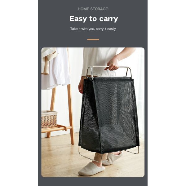 2022 Wholesale Large Nylon S304 Bathroom Kids Baby Foldable Collapsible Portable Fabric Dirty Laundry Basket with Handle