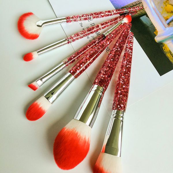 Щетка вентилятора порошка пластиковой ручки Веган, наборы щетки макияжа прозрачного яркого блеска роскошные