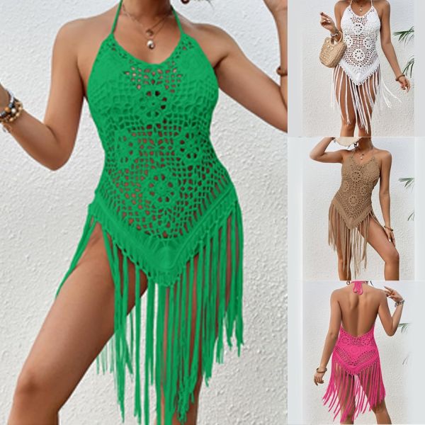 Women Bikinis Cover Up Crochet Swimsuit Cover Up Hollow Out Bathing Suit Cover Up Swimwear Tassels Dress Beach Cover Up for Women Crochet Bikini Cover Ups Beach Pool Swimwear Crochet Dress