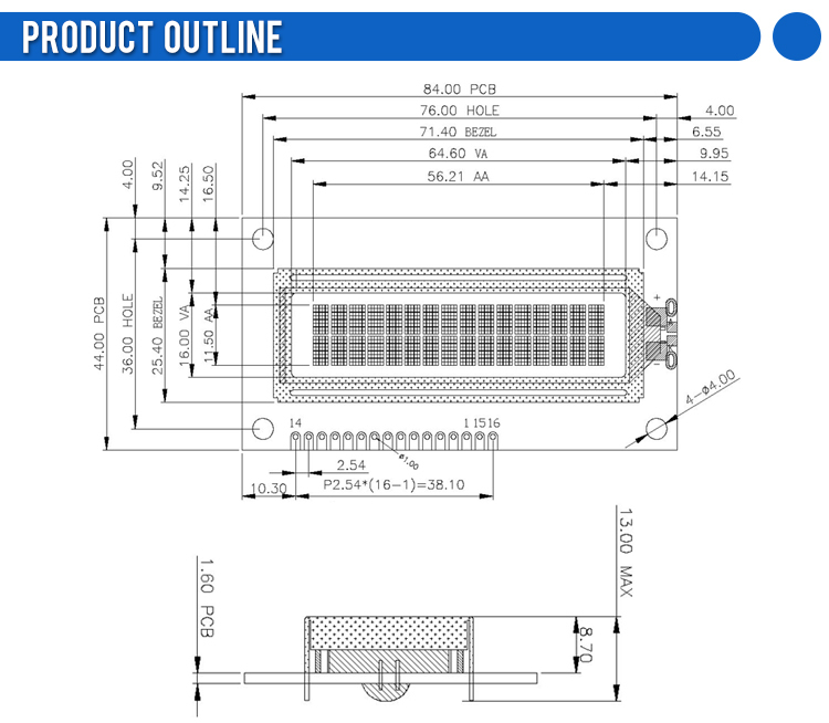 Blue Film White Letters 1602C2 Character LCD Module Interface Arduino With Backlight And Built-In ST7066U