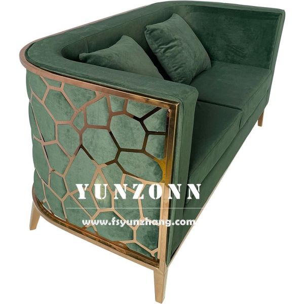 Modern Gold Stainless Steel Luxury Sofa Set Furniture Living Room Green Velvet Fabric Sofa