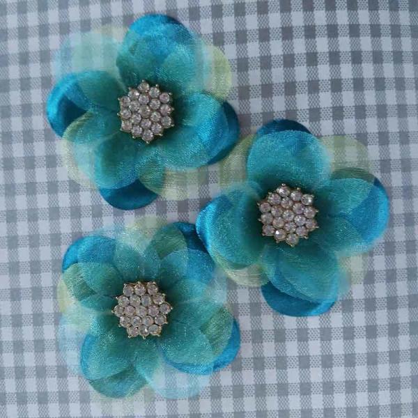 Colorful Toddler Girl Hair Accessories Satin Chiffon Individual Flowers With Diamond