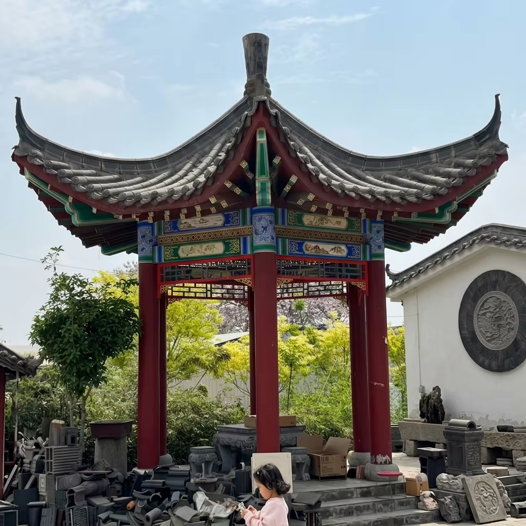 Grey Ceramic Chinese Roof Tiles Full Set Decorative Eaves Tiles & Barrel Caps for Tea House Outdoor Landscape Architecture