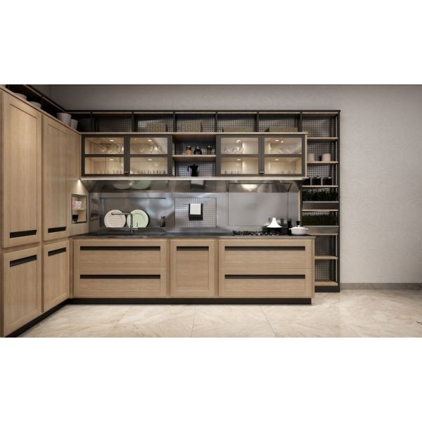 Light Oak Modern Kitchen Cabinets Premium Stainless Steel Custom Design
