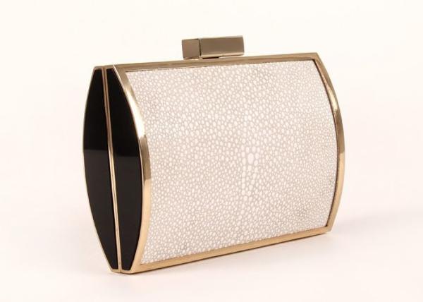 Customized Ivory Ladies Leather Clutch Bags PU Leather With  Metal Chain