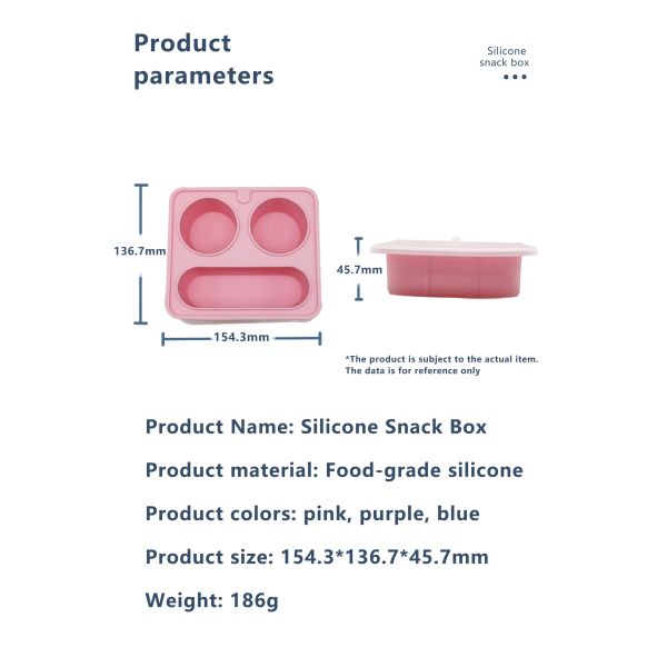 Blue Silicone Divided Snack Box with Lids BPA-Free Leak-Proof Eco-Friendly Microwave Dishwasher Safe for Kids Adults OEM