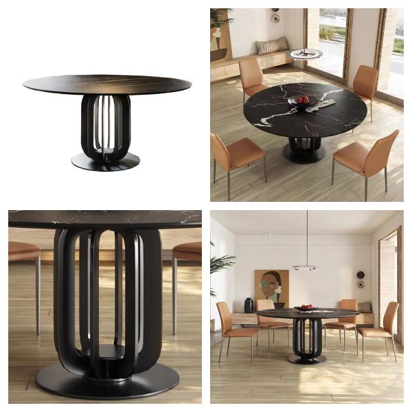 Modern Luxury Rectangular Dining Table Set 6 Seater , Restaurant Metal Base Dining Room Furniture