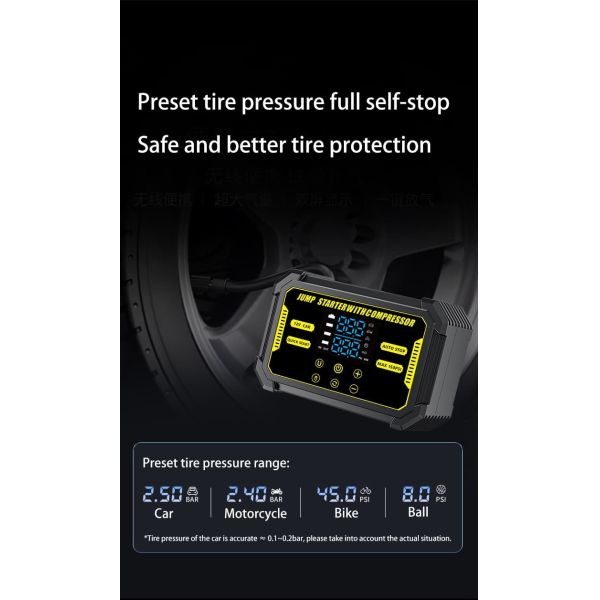 Four In One Car Portable Jump Starter With Air Compressor Tire Inflator Power Bank