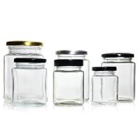 Garrafa de vidro quadrada de alimentos Garrafa de vidro de armazenamento vazia com tampa de metal