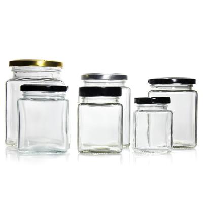 Square Glass Food Jar Empty Storage Glass Jar With Metal Lid