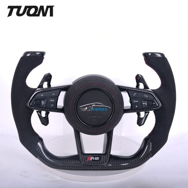Black Suede Leather Carbon Steering Wheel Audi R8 TTRS A3 A4 A5 RS3 Plane Shape
