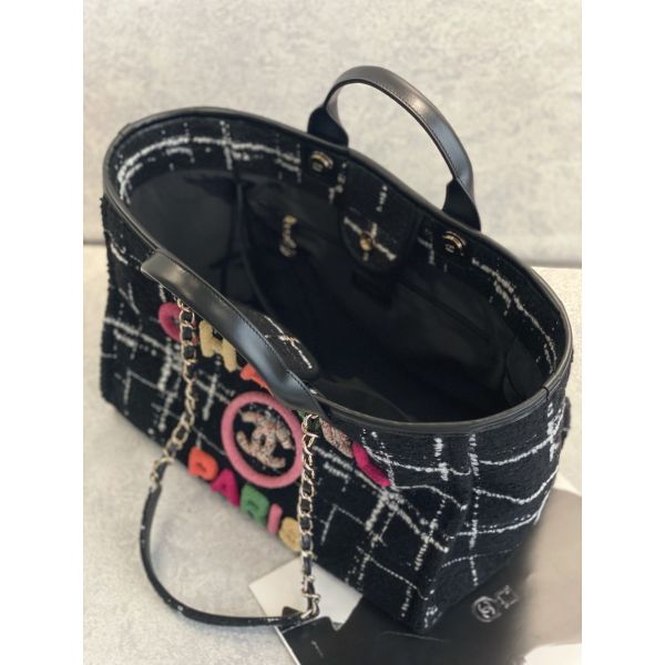 Таможня 2022 Chanel Sotheby клеймила Tote радуги FW сумки пляжа одежды из твида сумок