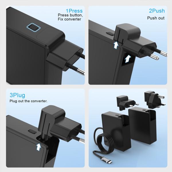 Chargeur de bureau USB C PD de 100 W avec câble d'extension et prise détachable