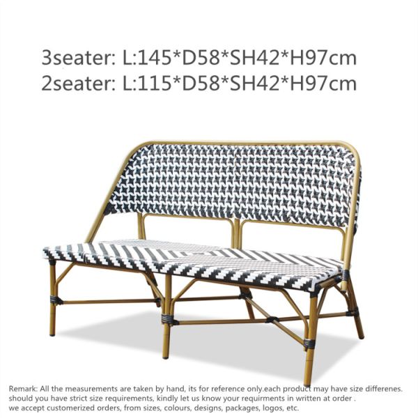 Outdoor Garden Patio French Bistro Cafe Aluminum 2 Seater Rattan Bench Chair
