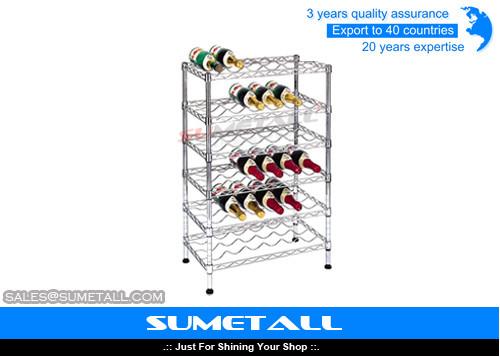 Adjustable 6 Levels Steel Chrome Wire Shelving Rack For Hanging Wine