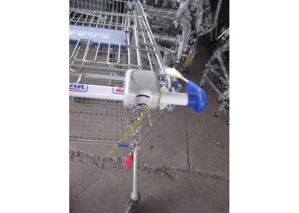 Silver Epoxy Coating Steel Bar Metal Supermarket Cart / Coin Lock Shopping Trolley