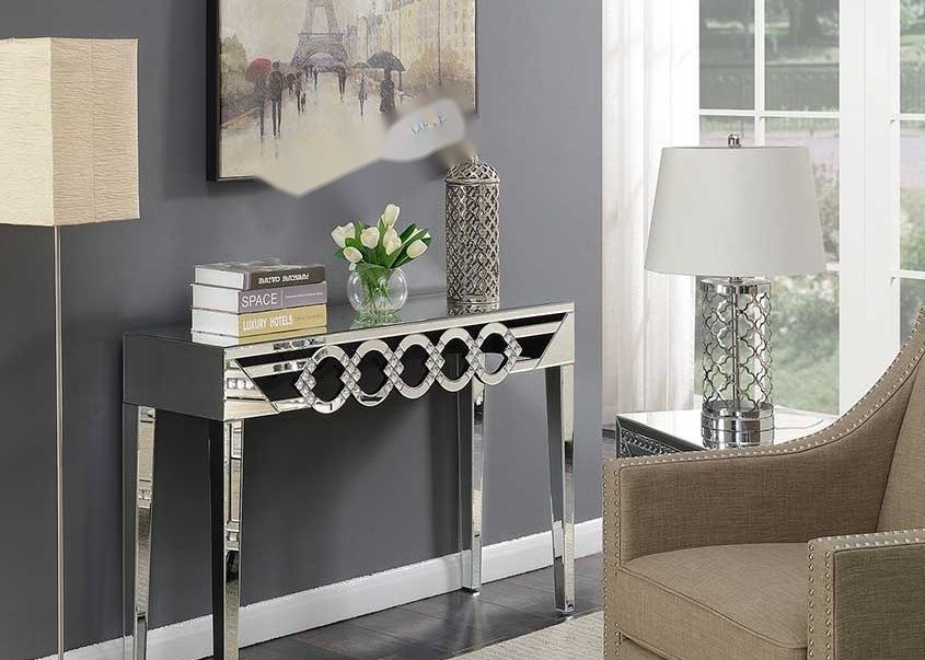 Silver Mirror Side Table with Clear Acrylic and Compact Design
