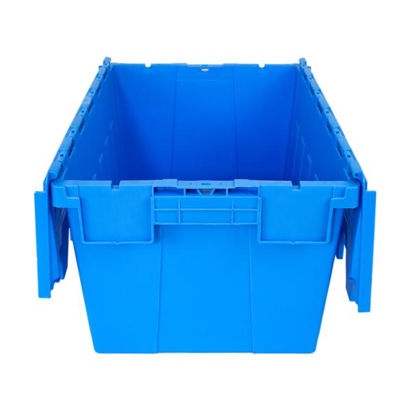 Solid Box PP Storage Industrial Moving Totes with Lid and Attached Transport Crate