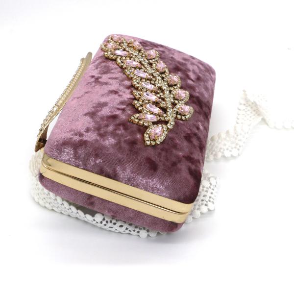 Leather Clutches And Evening Bags With Violet Diamonds Burgundy Flannel Inlaid