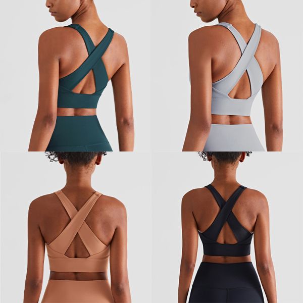Gathered Full Coverage Ladies Sports Bra Tops Wirefree Cross Back Yoga Bra Workout