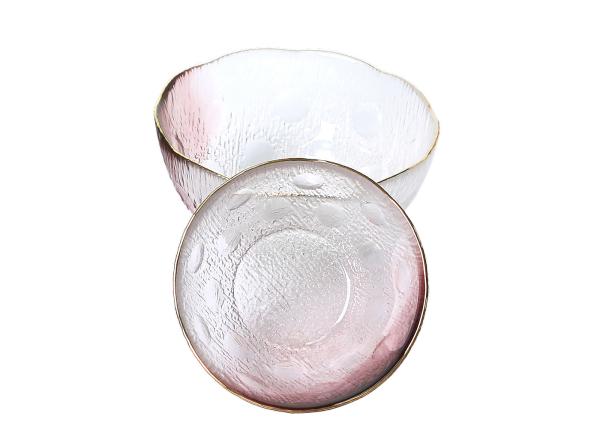 Hand Made 28.5cm Crystal Glass Plates Centrifugal Casting Pink & clear