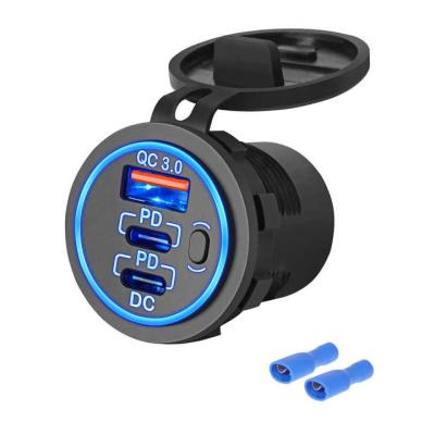 90W double PD + QC3.0 3 Ports USB Chargeur de voiture Chargeur rapide 3.0 12V Fil de sortie