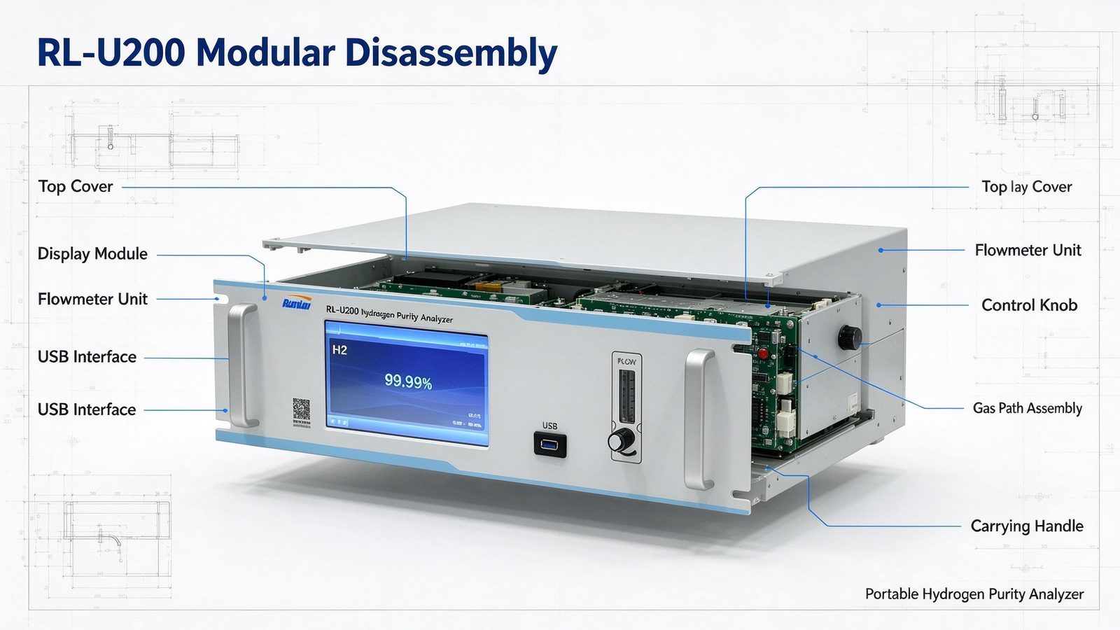 High Accuracy Hydrogen Analyzer H2 Gas Detector Metal Construction For Petrochemical Power Plant