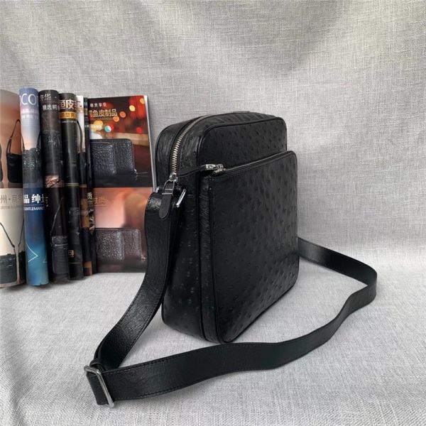 Authentic Ostrich Skin Men Small Casual Flap Purse Genuine Exotic Leather Single Cross Shoulder Bag Male Messenger Bag