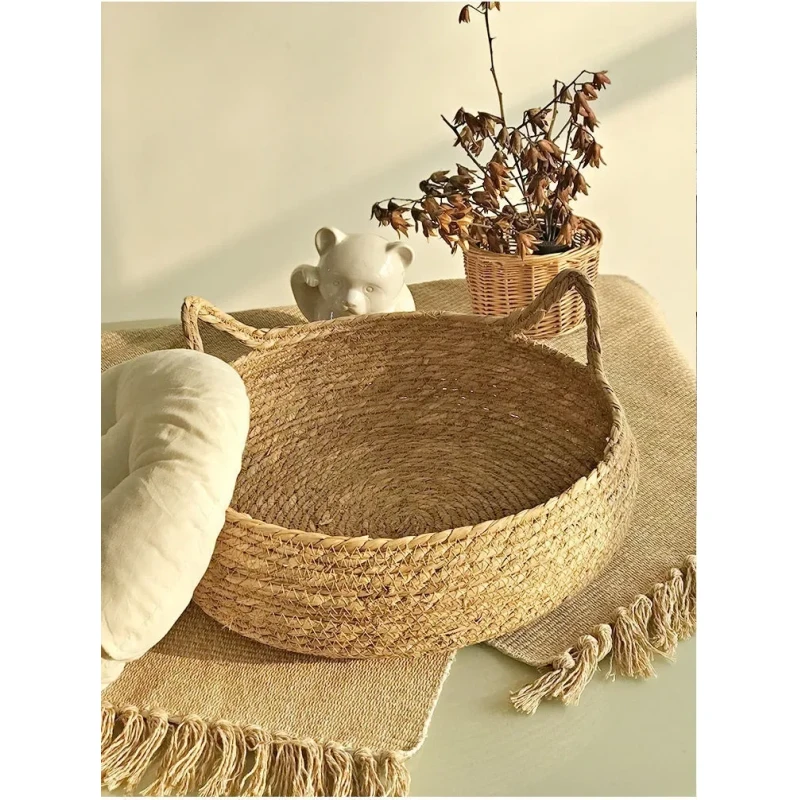 Pure Hand-Woven Rattan Cat Nest Universal Warm Pad for Small Animals Four Seasons Removable Washable Winter Pet Supplies Solid