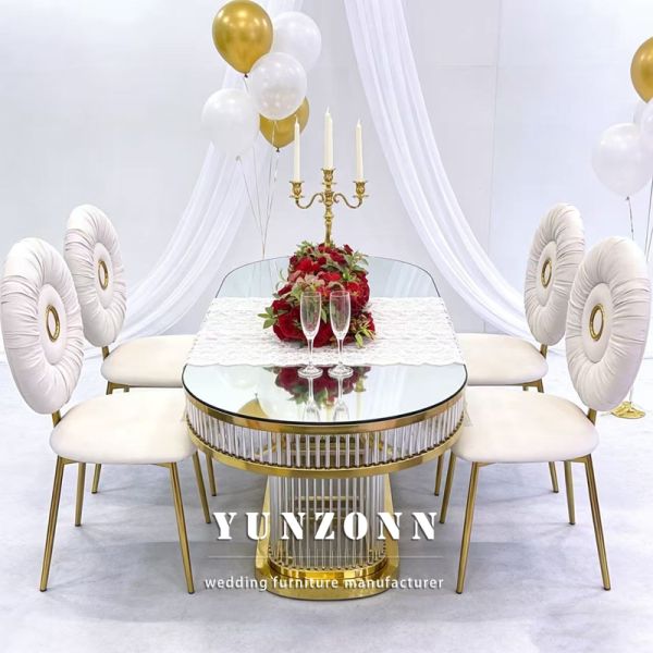 Luxury Modern Oval Shape Stainless Steel Frame Tempered Glass Top Durable Wedding Table for Restaurants