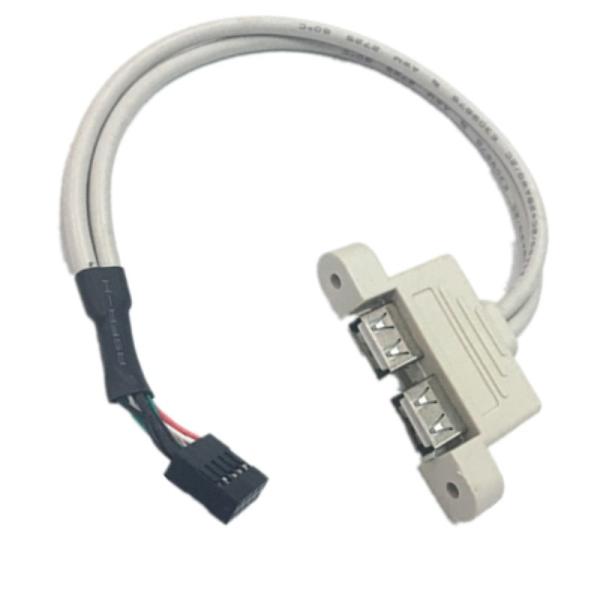 30cm Motherboard Internal 9pin Pitch 2.54mm to Dual Port USB 2.0 A Female Screw Lock Panel Mount Cable