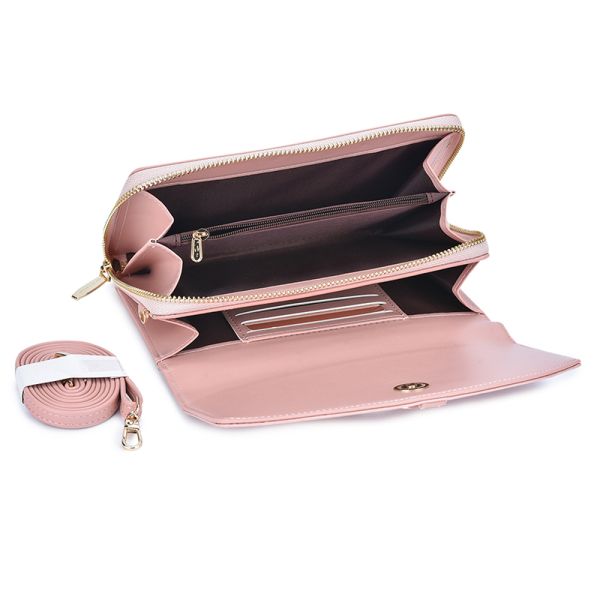 Polyester Lining Female Crossbody Bag 7cm 20cm Pink Leather Sling Bag