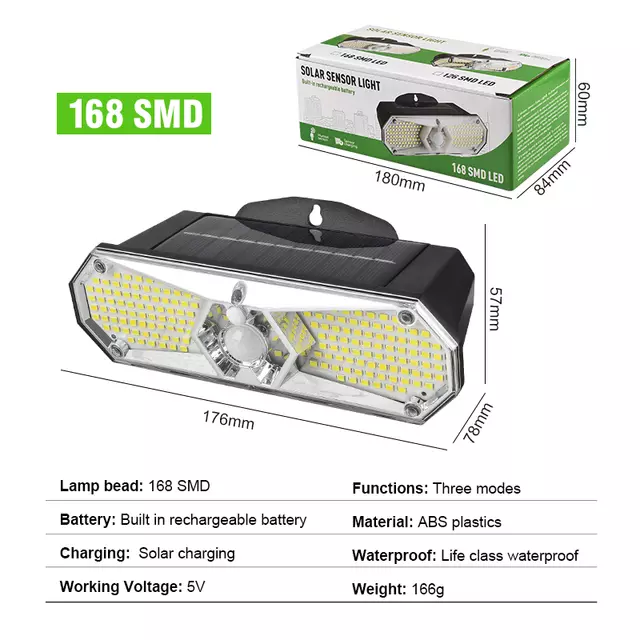 6000K Daylight Alert Outdoor Solar Led Wall Light with Waterproof PIR and Light Sensor