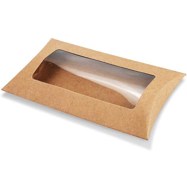 Caixa de almofada de biscoito de janela transparente embalada com design personalizado e papel kraft pesado