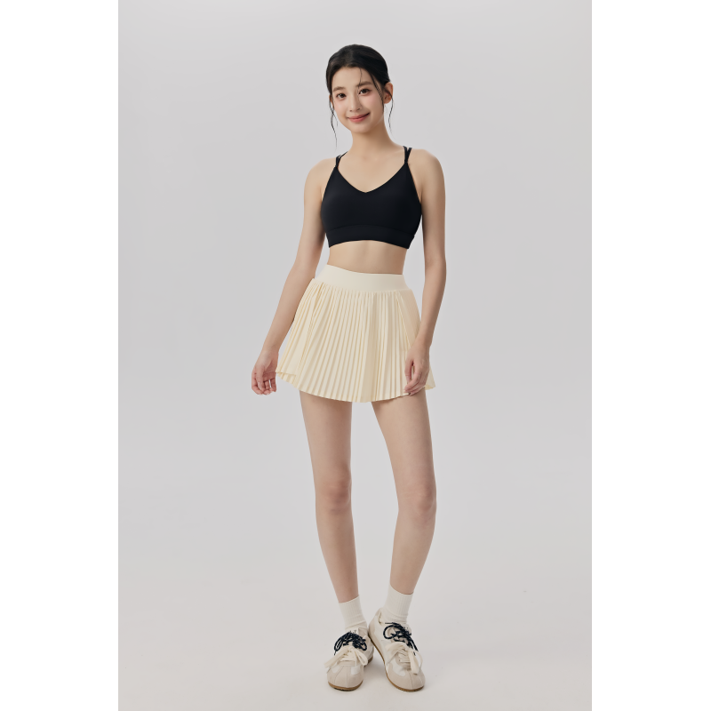 Cream Double Strap V-Neck Sports Bra for Yoga and Fitness with Soft Breathable Fabric Support